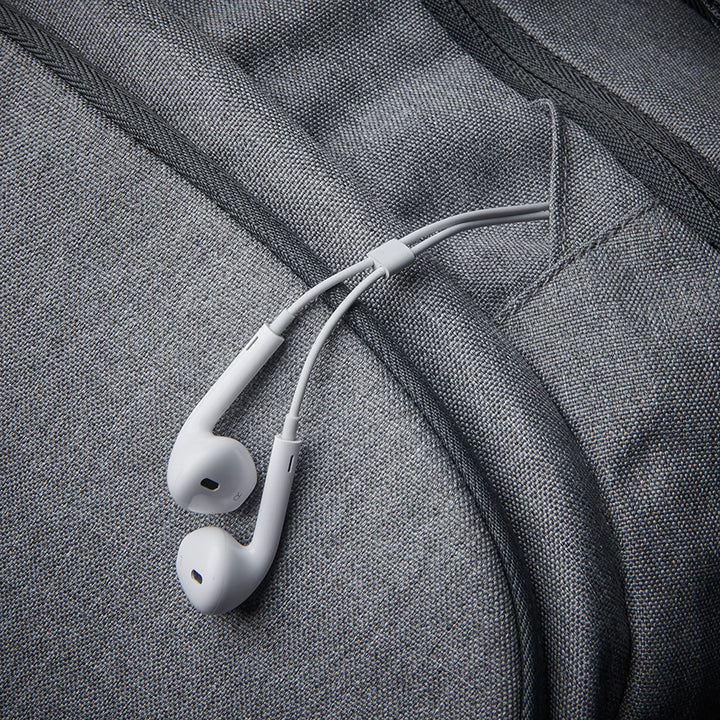 headphone opening on Re:define backpack in grey