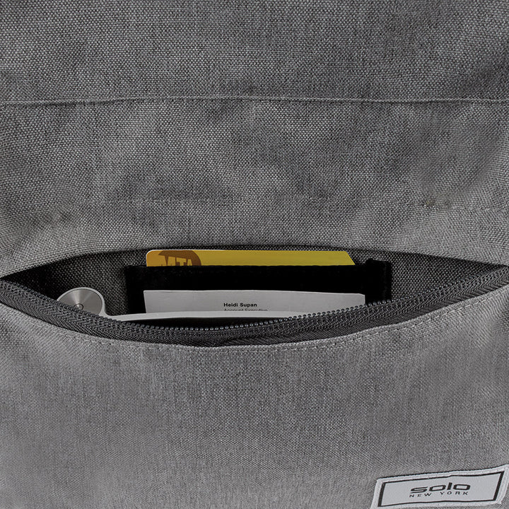closeup of front pocket on Solo Re:cover Backpack