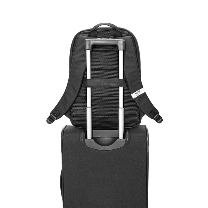 Re:treat Carry-On Spinner suitcase with black Solo backpack attached to luggage handle