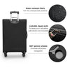 Solo Re:treat Check-in Spinner Suitcase feature callout including water resistant fabric, lockable zipper pulls, and 360 degree spinner wheels