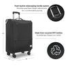 Solo Re:treat Check-in Spinner Suitcase feature callout including push-button telescoping handle system and recycled PET bottle construction